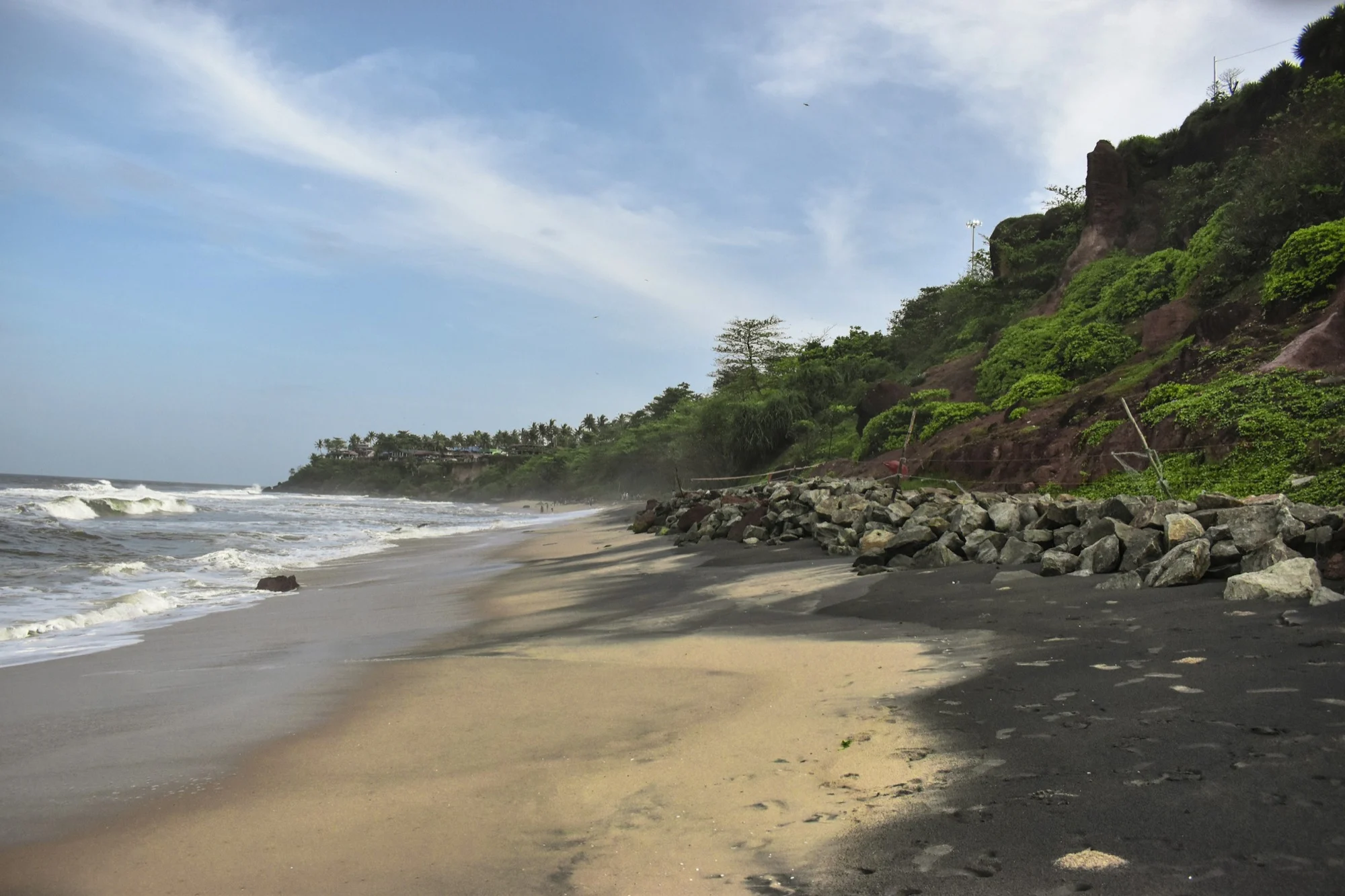 Rocky coastline near Thiruvananthapuram, Kerala, the stretch of coast where Thumba stands