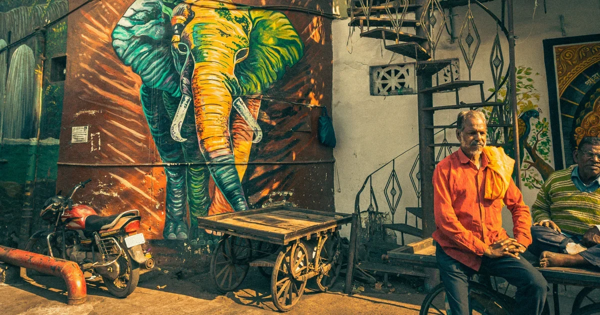 Elephant mural street art on a wall in Indore, Madhya Pradesh